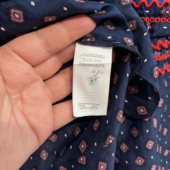 J Crew Embroidered Bell Sleeve Silk Blend Top Boho Size 4 Long Sleeve Ruffle - Picture 7 of 11